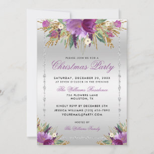 Invitation Fleurs de parties scintillant, Soirée de Noël enca