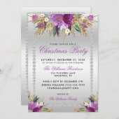 Invitation Fleurs de parties scintillant, Soirée de Noël enca (Devant / Derrière)