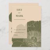 Invitation Fleurs de Pavot de jardin. Fond gravé.  (Devant / Derrière)