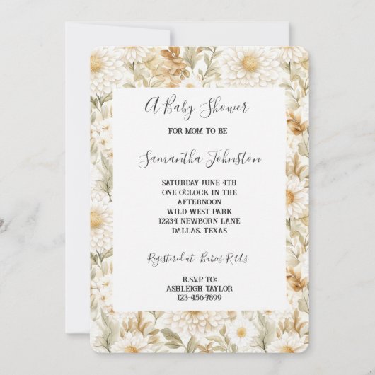 Invitation Fleurs de pays blanc crème (Devant)