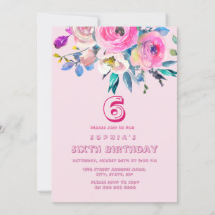 Invitation Fleurs de Peach rose Fille Enfants Anniversaire de