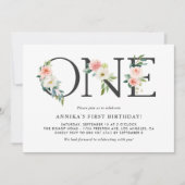 Invitation Fleurs de Pêche Aquarelle Floral Premier Anniversa (Devant)