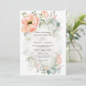Invitation Fleurs de Pêche Botaniques Élégant Code QR Mariage (Debout devant)