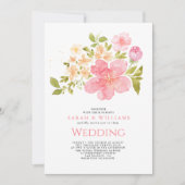 Invitation Fleurs de Pêche de Corail Romantique Mariage de Bo (Devant)