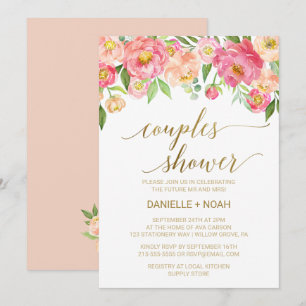 Invitation Fleurs de Pêche et de Pivoine Rose pour une Fête d