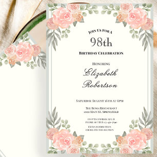 Invitation Fleurs de Pêche et de Sauge Verte pour les 98 ans