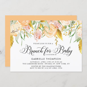 Invitation Fleurs de Pêche et Feuilles d'or Baby shower Brunc