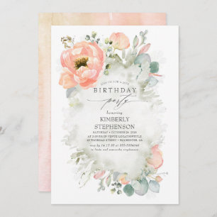 Invitation Fleurs de Pêche et verdure Élégant anniversaire