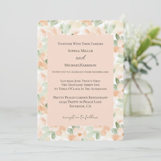 Invitation Fleurs de Pêche Jolies Mariage    (Debout devant)