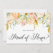 Invitation Fleurs de Pêche Or Seras-Tu Ma Demoiselle d'Honneu (Devant)