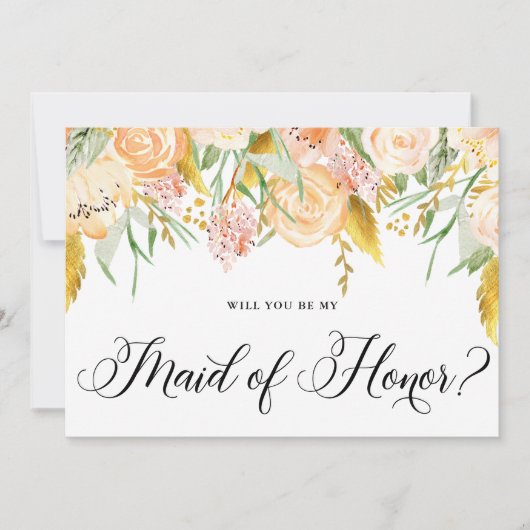 Invitation Fleurs de Pêche Or Seras-Tu Ma Demoiselle d'Honneu (Devant)