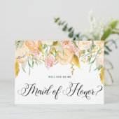 Invitation Fleurs de Pêche Or Seras-Tu Ma Demoiselle d'Honneu (Debout devant)