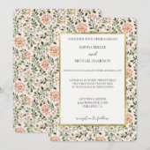 Invitation Fleurs de Pêche Rose Feuilles Vertes Mariage (Devant / Derrière)