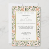 Invitation Fleurs de Pêche Rose Feuilles Vertes Mariage (Devant)