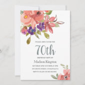 Invitation Fleurs de Pêche Turquoise 70e anniversaire Invitat (Devant)