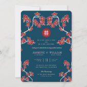 Invitation Fleurs de Pêcher Double Bonheur Mariage Chinois (Devant)