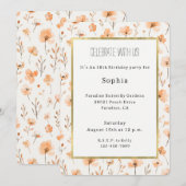 Invitation Fleurs de Pêcher Jolies Anniversaire (Devant / Derrière)