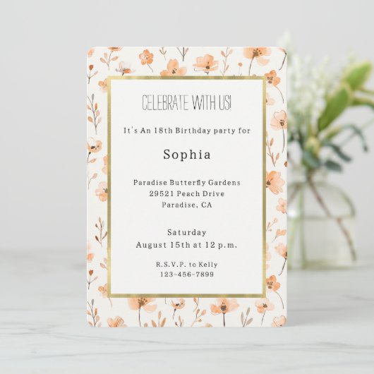 Invitation Fleurs de Pêcher Jolies Anniversaire (Debout devant)