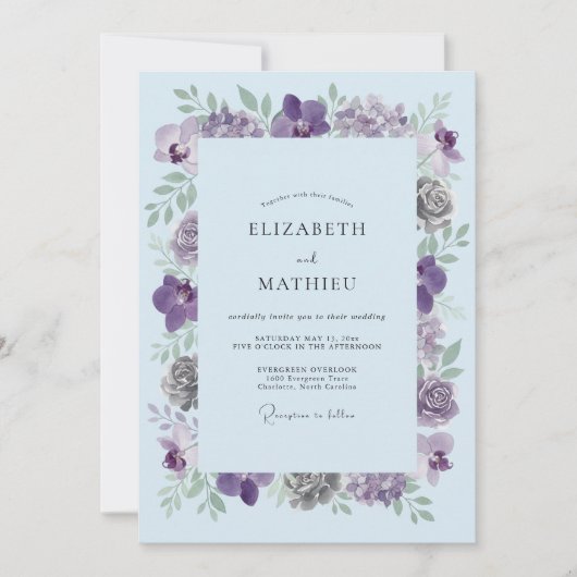 Invitation Fleurs de Pervenche pour Mariage (Devant)