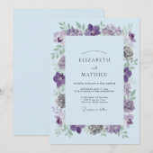 Invitation Fleurs de Pervenche pour Mariage (Devant / Derrière)
