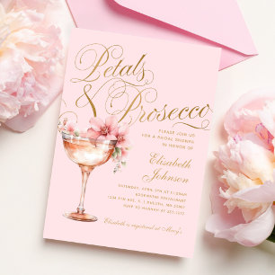 Invitation Fleurs de Pétale Rose et Or et Fête de Mariage ave
