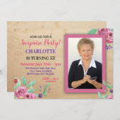 Invitation Fleurs de photos de fête d'anniversaire des femmes (Devant / Derrière)
