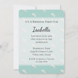 Invitation Fleurs de Pissenlit Anniversaire Menthe Chic