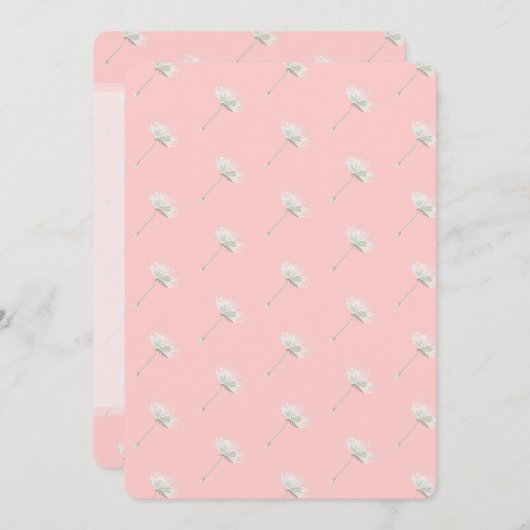 Invitation Fleurs de pissenlit rose pastel chic pour annivers (Devant / Derrière)
