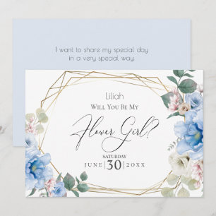 Invitation Fleurs de pivoine bleu ciel Seras-tu ma demoisell