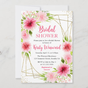 Invitation Fleurs de Pivoine Dahlia Rose Cadre Doré Baby Show