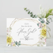 Invitation Fleurs de pivoine jaune Seras-tu ma demoiselle d'h (Debout devant)