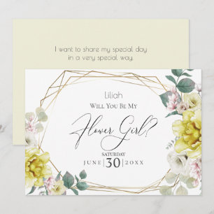 Invitation Fleurs de Pivoine Jaune Seras-tu ma Demoiselle d'H