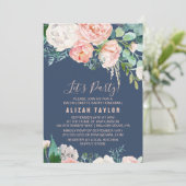 Invitation Fleurs de pivoine romantiques | Blue Let's Party (Debout devant)