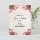Invitation Fleurs de pivoine rose corail Mariage rustique Vin (Debout devant)