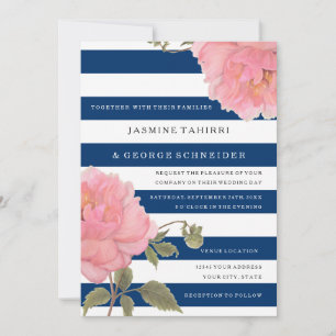 Invitation Fleurs de pivoine rose de la marine MODERNE Floral