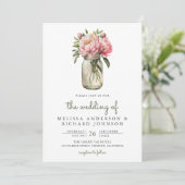 Invitation Fleurs de pivoine rose tendre Pot Mason Code QR Ma (Debout devant)