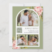 Invitation Fleurs de pivoine rose tendre Pot Mason Code QR Ma (Dos)