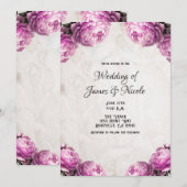 Invitation Fleurs de pivoine rose vif Mariage rustique vintag (Devant / Derrière)