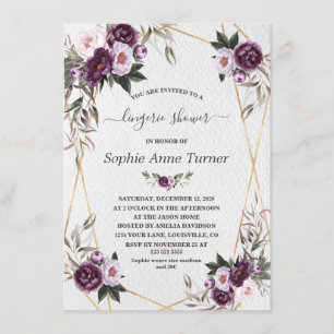 Invitation Fleurs de pivoine rose violet or Lingerie Douche
