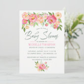 Invitation Fleurs de pivoines Baby shower de printemps (Debout devant)