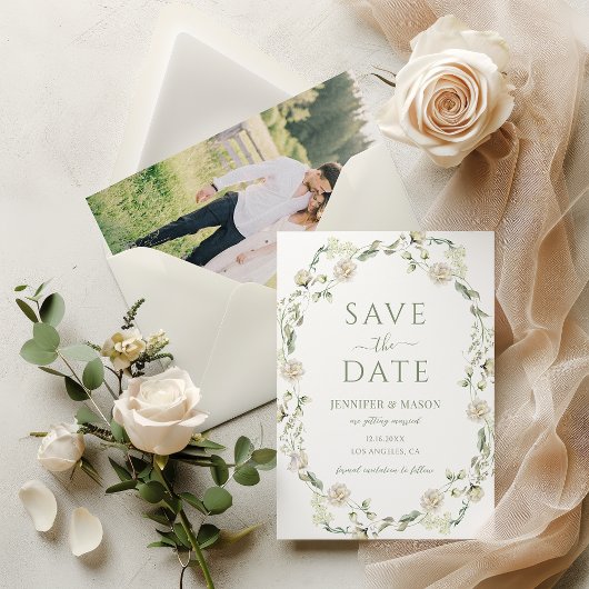 Invitation Fleurs de pivoines blanches Eucalyptus Enregistrer