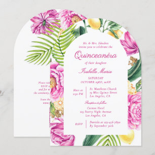 Invitation Fleurs de pivoines en aquarelle Code QR Quinceañer