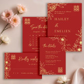 Invitation Fleurs de pivoines Mariage chinois moderne Enregis