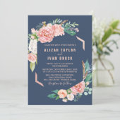 Invitation Fleurs de pivoines romantiques | Mariage bleu (Debout devant)
