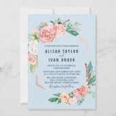 Invitation Fleurs de pivoines romantiques | Mariage bleu clai (Devant)