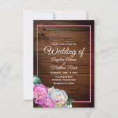 Invitation Fleurs de pivoines romantiques Mariage en bois (Devant)