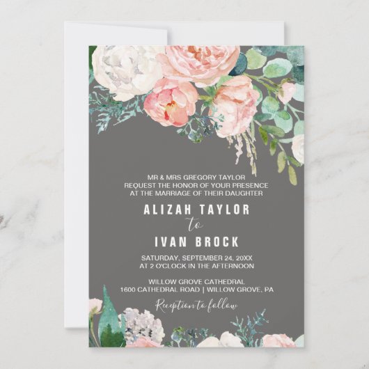 Invitation Fleurs de pivoines romantiques | Mariage officiel  (Devant)