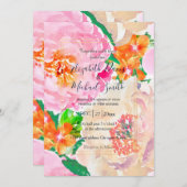 Invitation Fleurs de pivoines roses (Devant / Derrière)