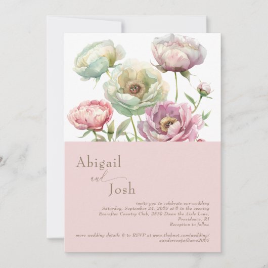 Invitation Fleurs de Pivoines Roses (Devant)