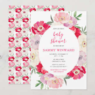 Invitation Fleurs de pivoines roses et rouges Baby Shower